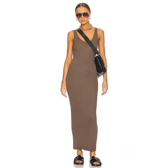ENZA COSTA Dress Womens Small Mushroom Silk Rib Midi Tank Dress Scoop NEW - Picture 1 of 14